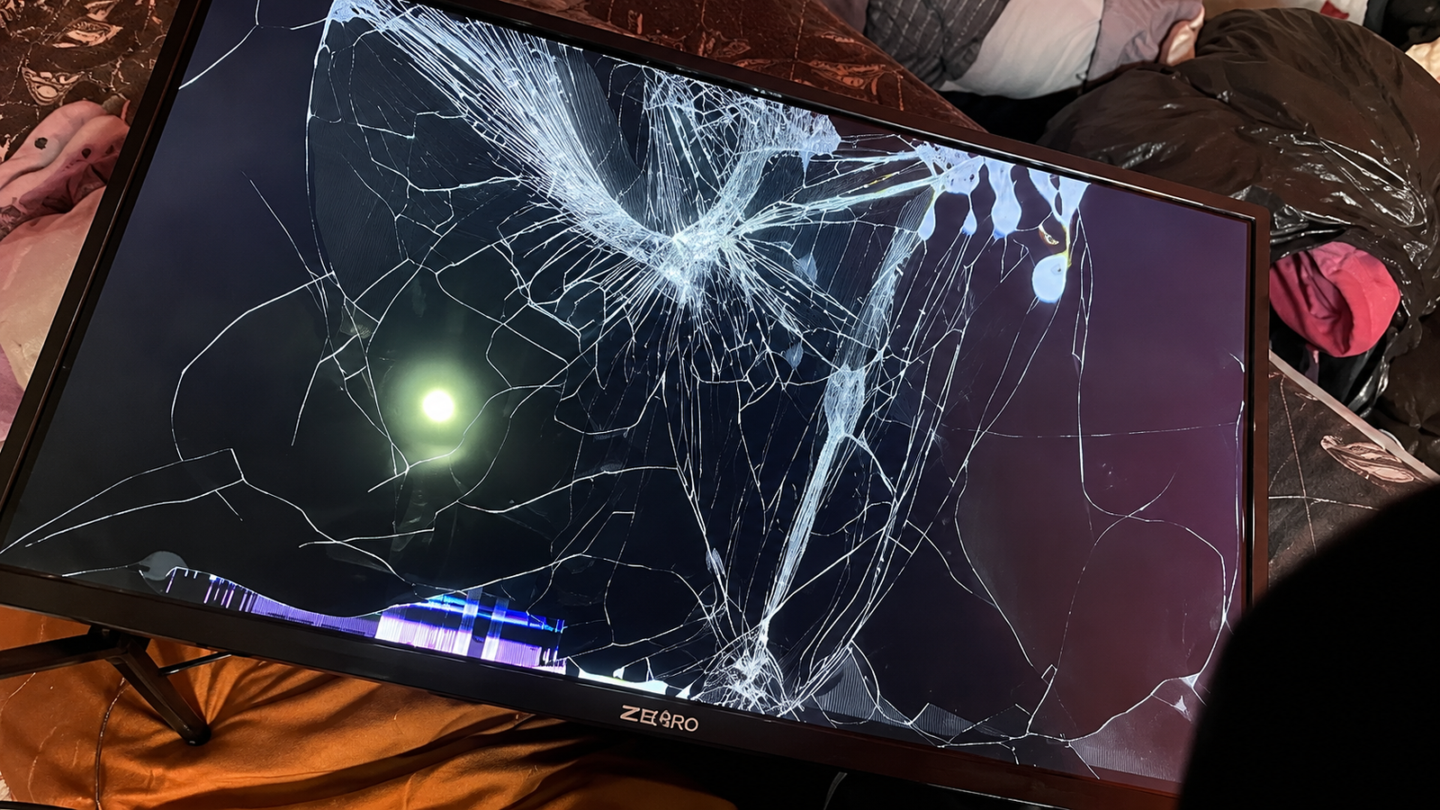 Same TV screen after backlight repair, fully bright and working